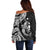 Aloha Hawaii Hammerhead Shark Off Shoulder Sweater Black Kakau and Polynesian Tattoo LT03