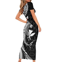 Aloha Hawaii Hammerhead Shark Short Sleeve Bodycon Dress Black Kakau and Polynesian Tattoo LT03