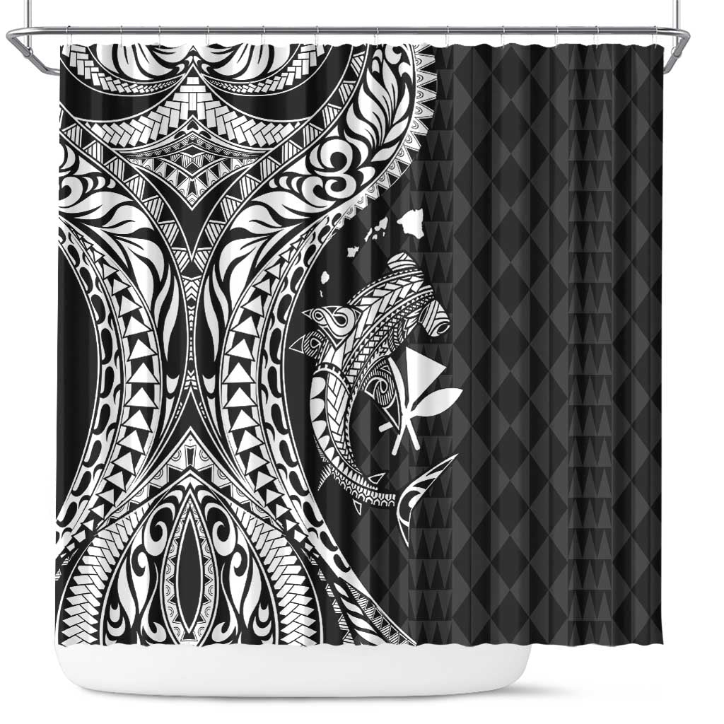 Aloha Hawaii Hammerhead Shark Shower Curtain Black Kakau and Polynesian Tattoo LT03 Black - Polynesian Pride