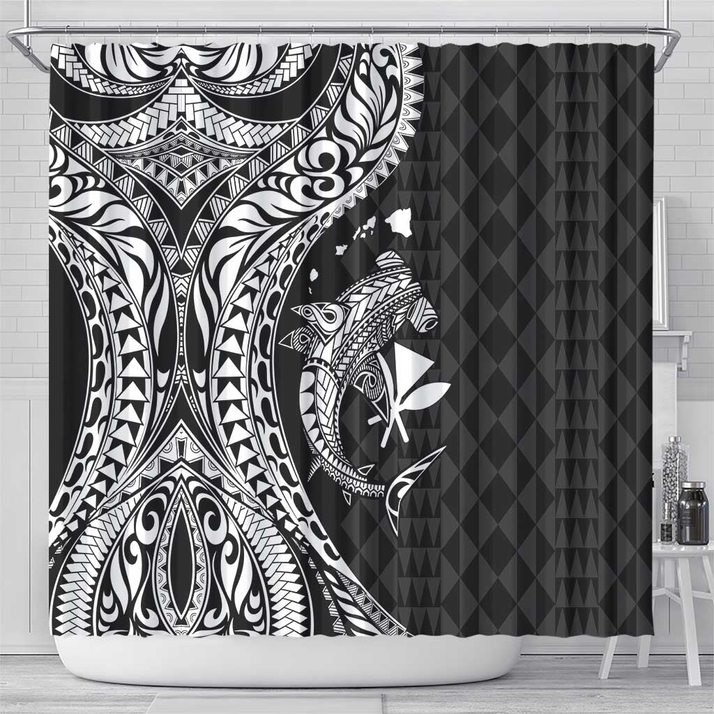 Aloha Hawaii Hammerhead Shark Shower Curtain Black Kakau and Polynesian Tattoo LT03 - Polynesian Pride