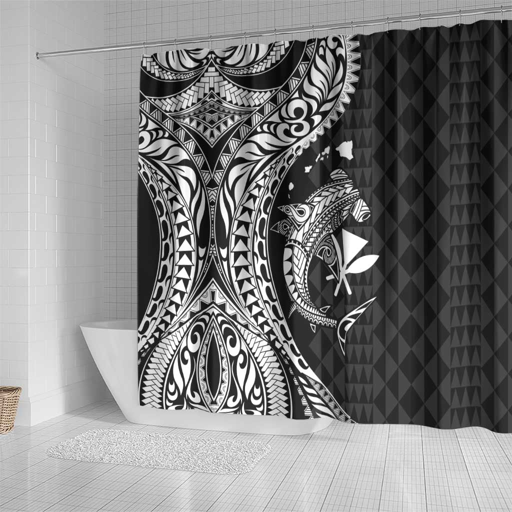 Aloha Hawaii Hammerhead Shark Shower Curtain Black Kakau and Polynesian Tattoo LT03 - Polynesian Pride