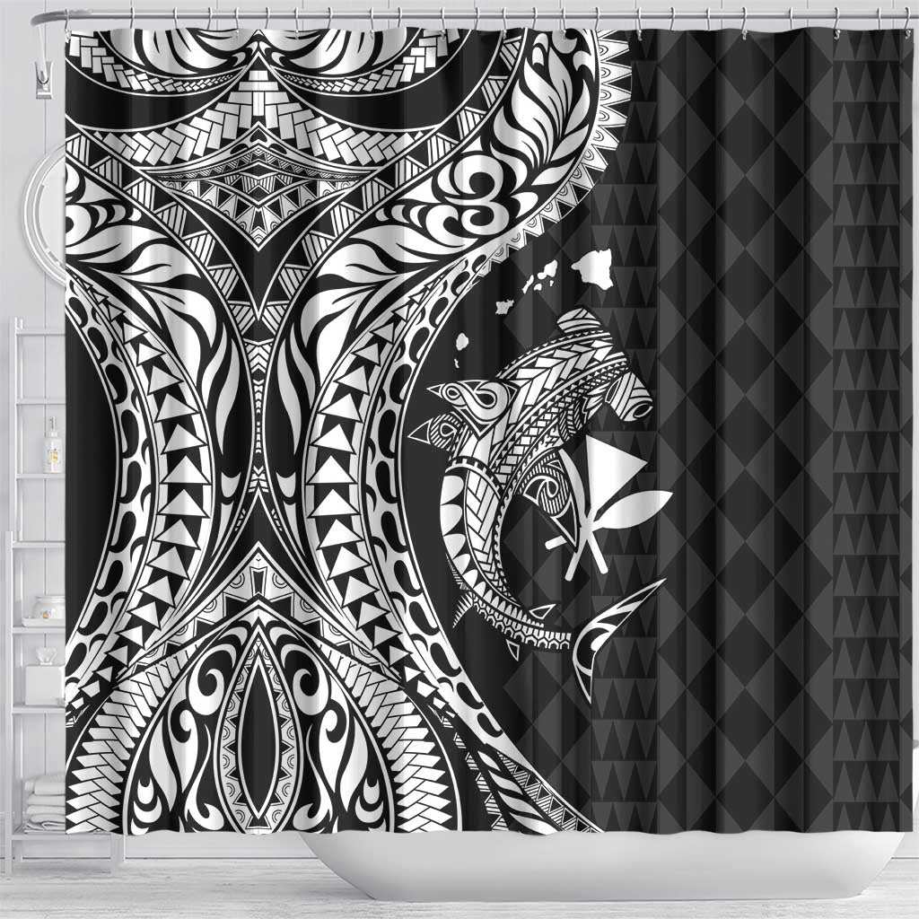 Aloha Hawaii Hammerhead Shark Shower Curtain Black Kakau and Polynesian Tattoo LT03 - Polynesian Pride