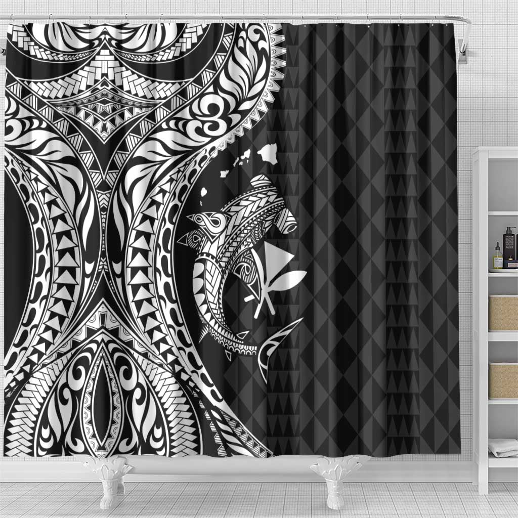 Aloha Hawaii Hammerhead Shark Shower Curtain Black Kakau and Polynesian Tattoo LT03 - Polynesian Pride