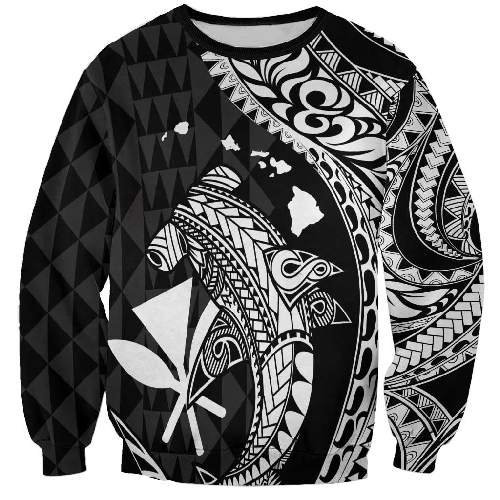 Aloha Hawaii Hammerhead Shark Sweatshirt Black Kakau and Polynesian Tattoo LT03 Unisex Black - Polynesian Pride