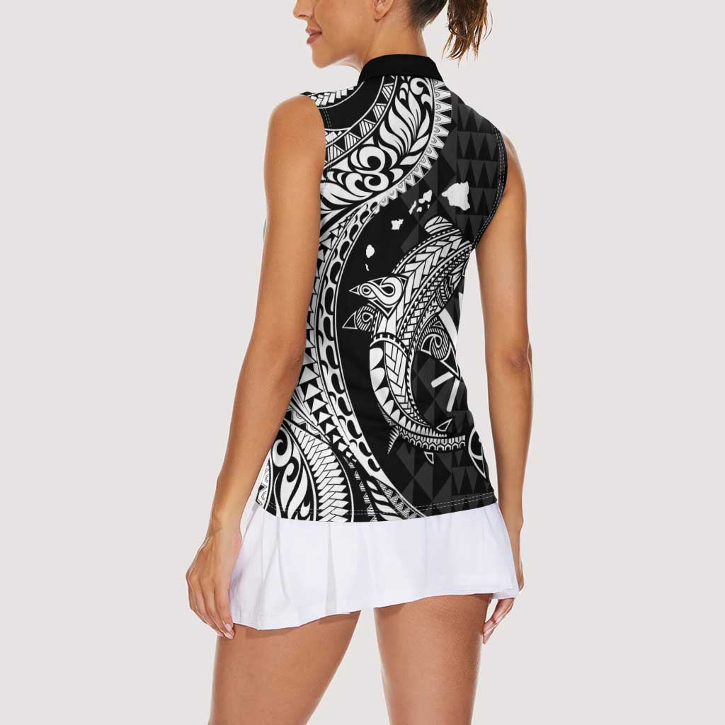Aloha Hawaii Hammerhead Shark Women Sleeveless Polo Shirt Black Kakau and Polynesian Tattoo LT03 - Polynesian Pride