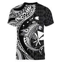 Aloha Hawaii Hammerhead Shark Women V-Neck T-Shirt Black Kakau and Polynesian Tattoo LT03 - Polynesian Pride