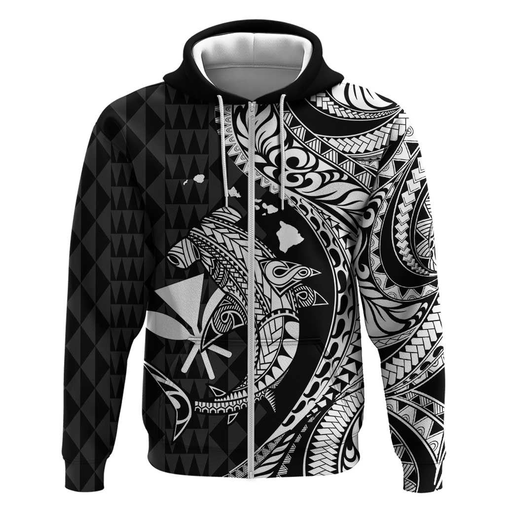 Aloha Hawaii Hammerhead Shark Zip Hoodie Black Kakau and Polynesian Tattoo LT03