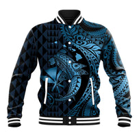 Aloha Hawaii Hammerhead Shark Baseball Jacket Blue Kakau and Polynesian Tattoo LT03
