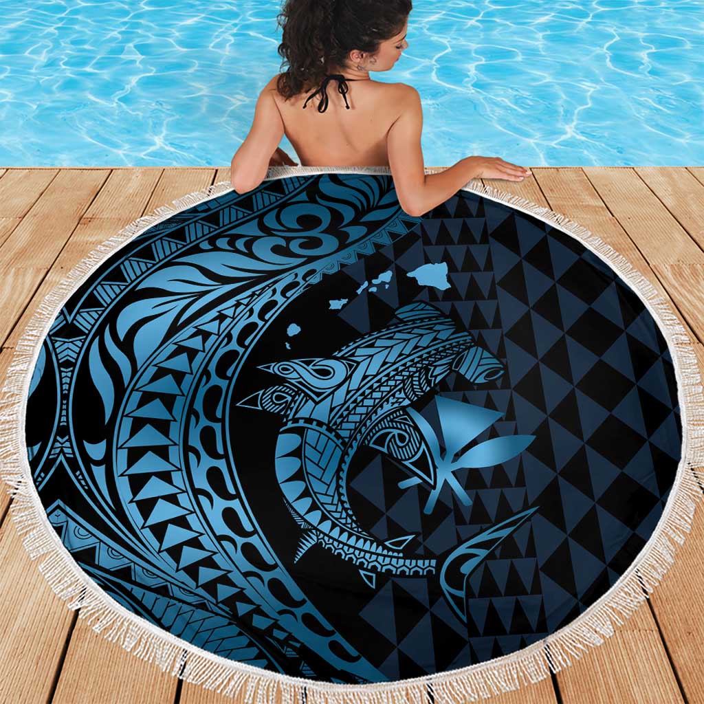 Aloha Hawaii Hammerhead Shark Beach Blanket Blue Kakau and Polynesian Tattoo LT03