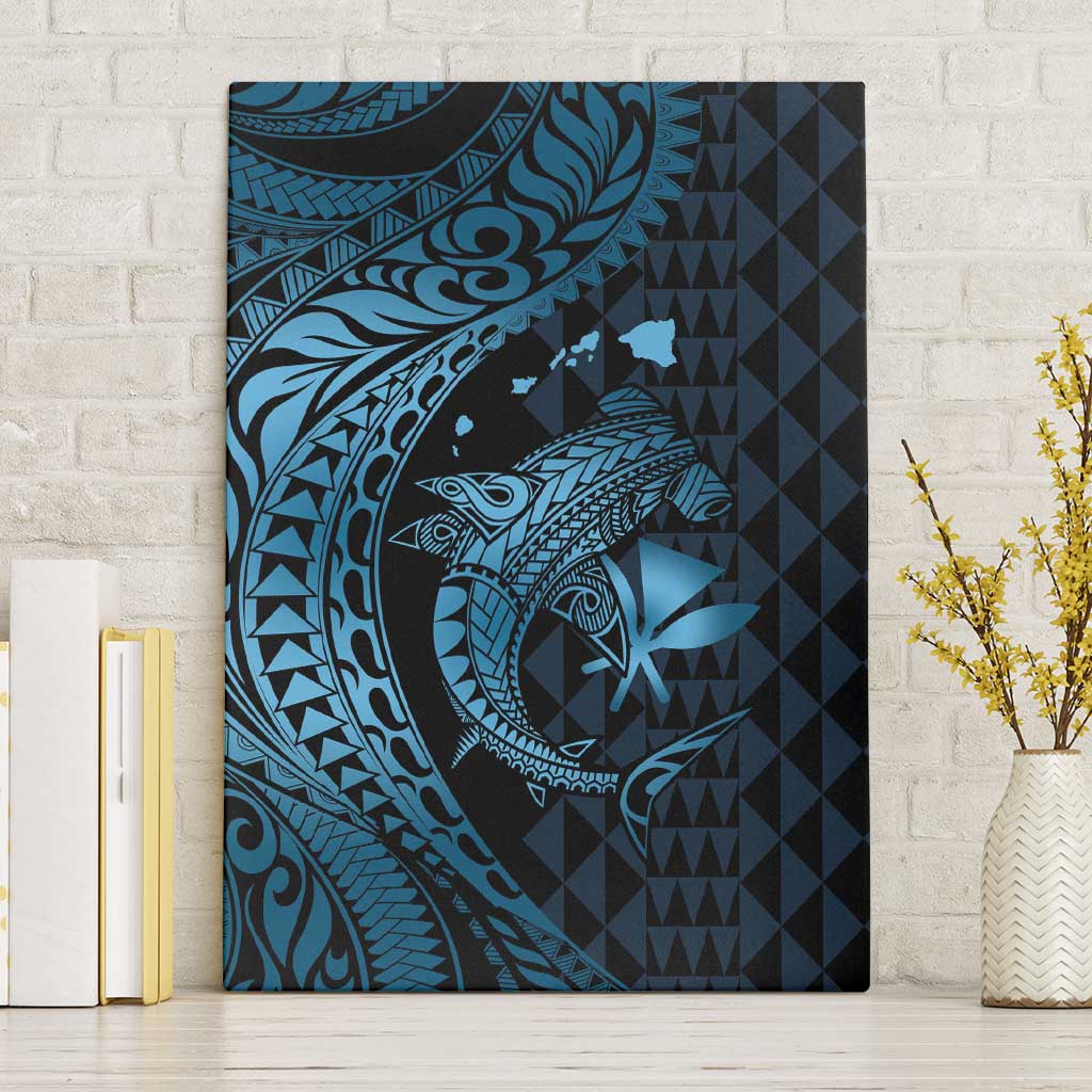 Aloha Hawaii Hammerhead Shark Canvas Wall Art Blue Kakau and Polynesian Tattoo LT03