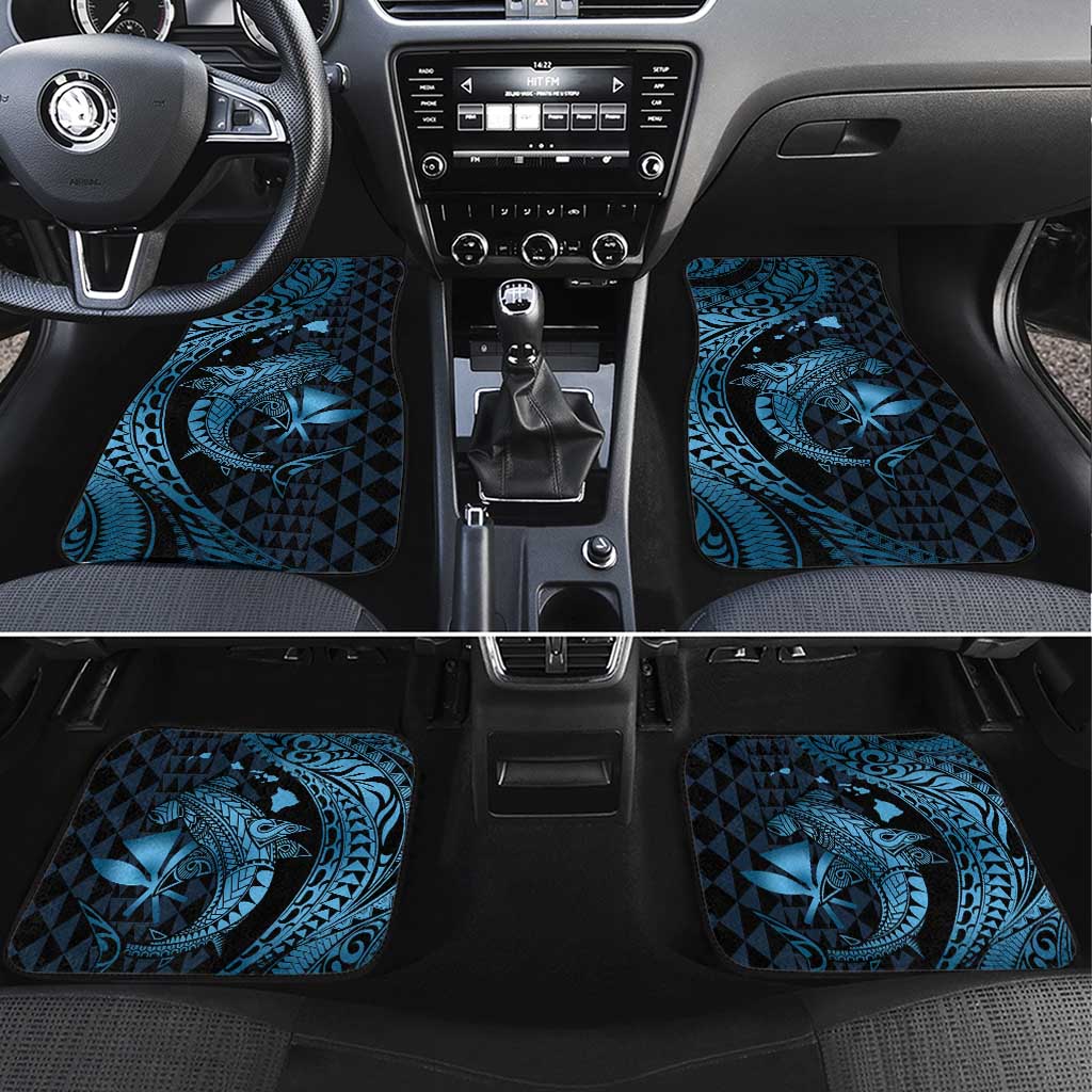 Aloha Hawaii Hammerhead Shark Car Mats Blue Kakau and Polynesian Tattoo LT03