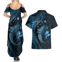 Aloha Hawaii Hammerhead Shark Couples Matching Summer Maxi Dress and Hawaiian Shirt Blue Kakau and Polynesian Tattoo LT03 - Polynesian Pride