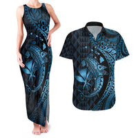 Aloha Hawaii Hammerhead Shark Couples Matching Tank Maxi Dress and Hawaiian Shirt Blue Kakau and Polynesian Tattoo LT03 Blue - Polynesian Pride