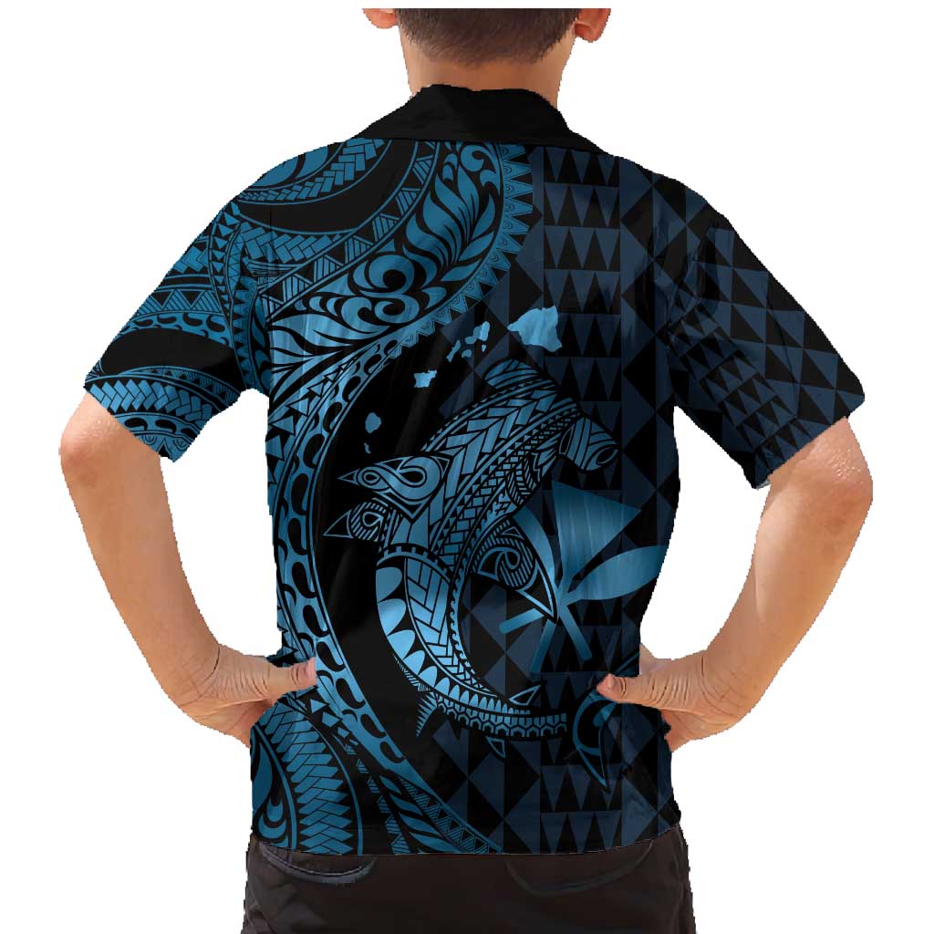 Aloha Hawaii Hammerhead Shark Family Matching Mermaid Dress and Hawaiian Shirt Blue Kakau and Polynesian Tattoo LT03 - Polynesian Pride