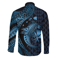 Aloha Hawaii Hammerhead Shark Family Matching Off Shoulder Maxi Dress and Hawaiian Shirt Blue Kakau and Polynesian Tattoo LT03 - Polynesian Pride