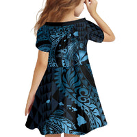 Aloha Hawaii Hammerhead Shark Family Matching Short Sleeve Bodycon Dress and Hawaiian Shirt Blue Kakau and Polynesian Tattoo LT03 - Polynesian Pride