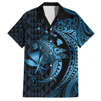 Aloha Hawaii Hammerhead Shark Family Matching Short Sleeve Bodycon Dress and Hawaiian Shirt Blue Kakau and Polynesian Tattoo LT03 Dad's Shirt - Short Sleeve Blue - Polynesian Pride