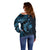 Aloha Hawaii Hammerhead Shark Off Shoulder Sweater Blue Kakau and Polynesian Tattoo LT03