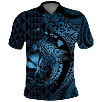 Aloha Hawaii Hammerhead Shark Polo Shirt Blue Kakau and Polynesian Tattoo LT03