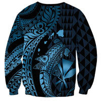 Aloha Hawaii Hammerhead Shark Sweatshirt Blue Kakau and Polynesian Tattoo LT03