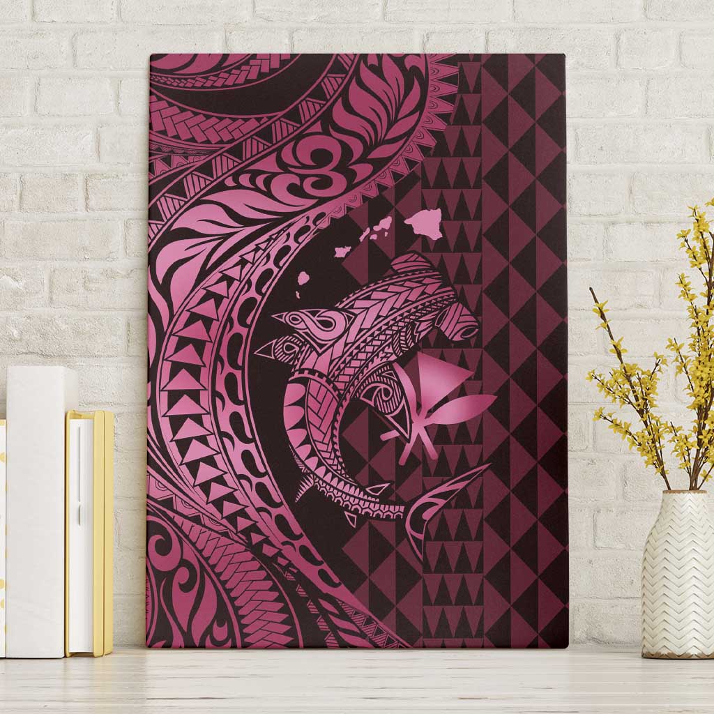 Aloha Hawaii Hammerhead Shark Canvas Wall Art Pink Kakau and Polynesian Tattoo LT03