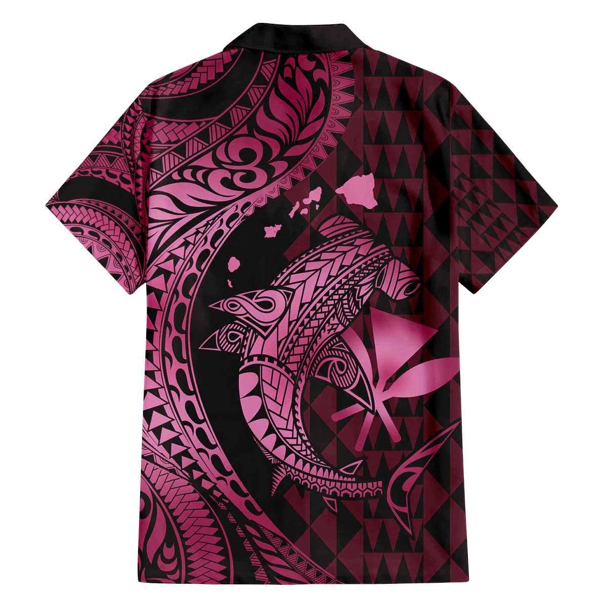 Aloha Hawaii Hammerhead Shark Family Matching Off Shoulder Short Dress and Hawaiian Shirt Pink Kakau and Polynesian Tattoo LT03