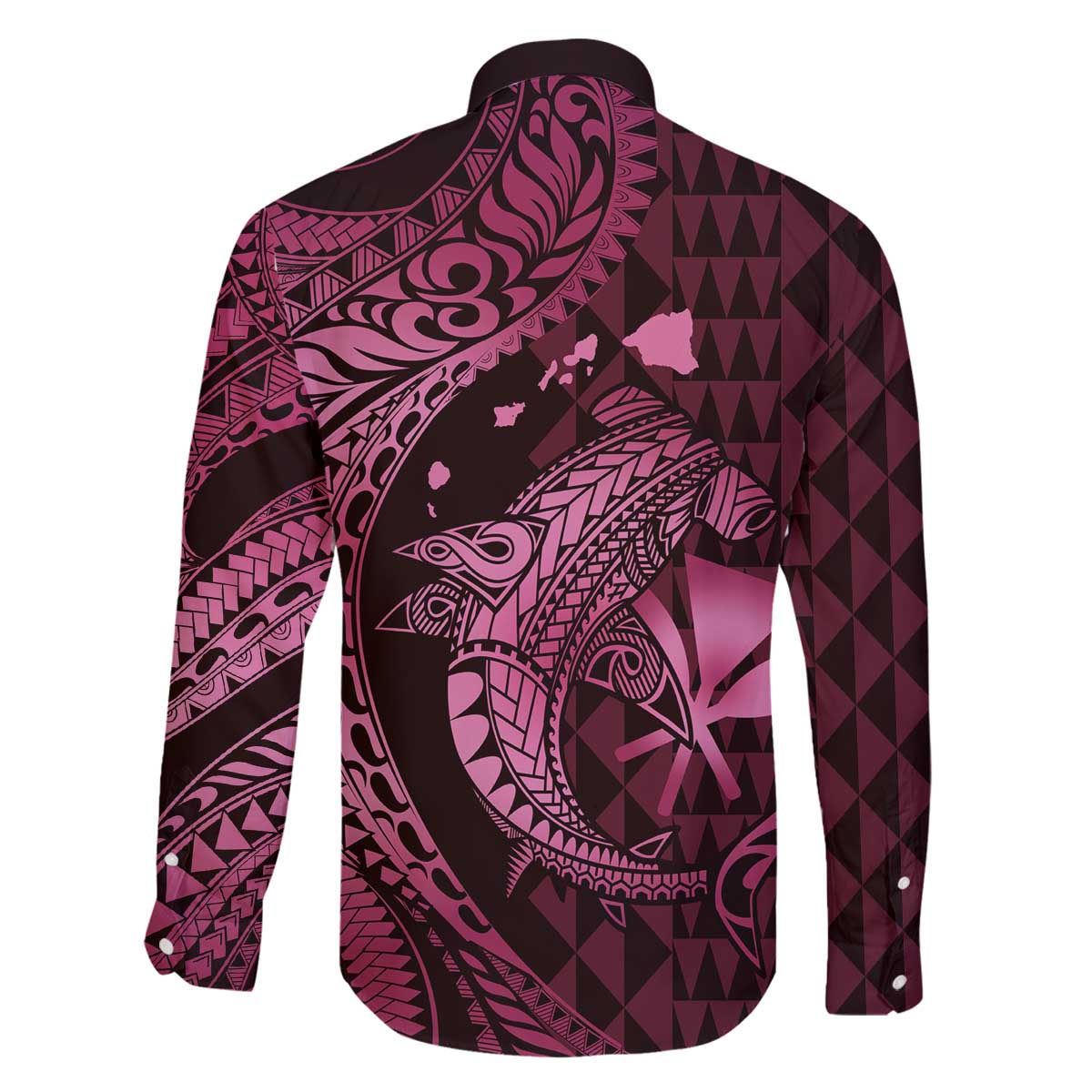 Aloha Hawaii Hammerhead Shark Family Matching Off Shoulder Short Dress and Hawaiian Shirt Pink Kakau and Polynesian Tattoo LT03