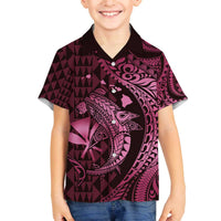 Aloha Hawaii Hammerhead Shark Family Matching Puletasi and Hawaiian Shirt Pink Kakau and Polynesian Tattoo LT03 Son's Shirt Pink - Polynesian Pride