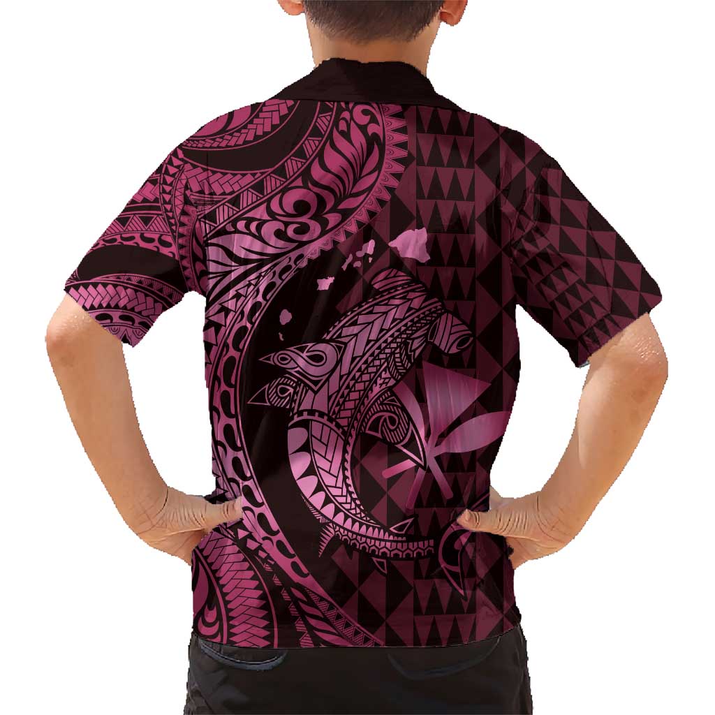 Aloha Hawaii Hammerhead Shark Family Matching Short Sleeve Bodycon Dress and Hawaiian Shirt Pink Kakau and Polynesian Tattoo LT03 - Polynesian Pride