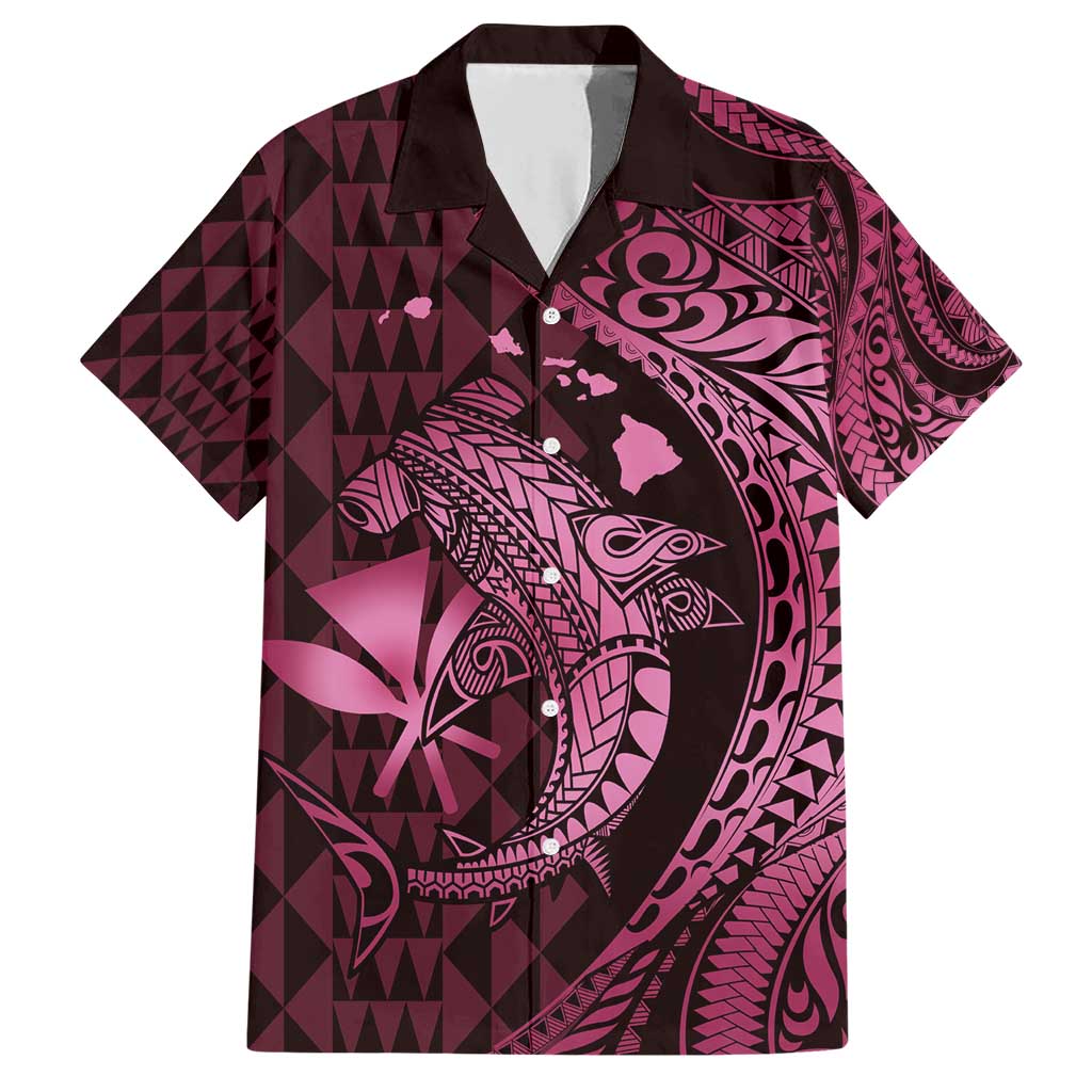Aloha Hawaii Hammerhead Shark Family Matching Short Sleeve Bodycon Dress and Hawaiian Shirt Pink Kakau and Polynesian Tattoo LT03 Dad's Shirt - Short Sleeve Pink - Polynesian Pride