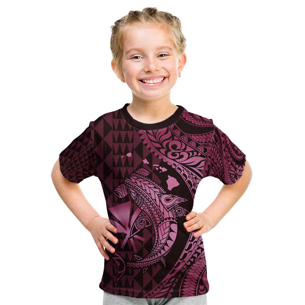Aloha Hawaii Hammerhead Shark Kid T Shirt Pink Kakau and Polynesian Tattoo LT03 Pink - Polynesian Pride
