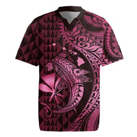 Aloha Hawaii Hammerhead Shark Rugby Jersey Pink Kakau and Polynesian Tattoo LT03
