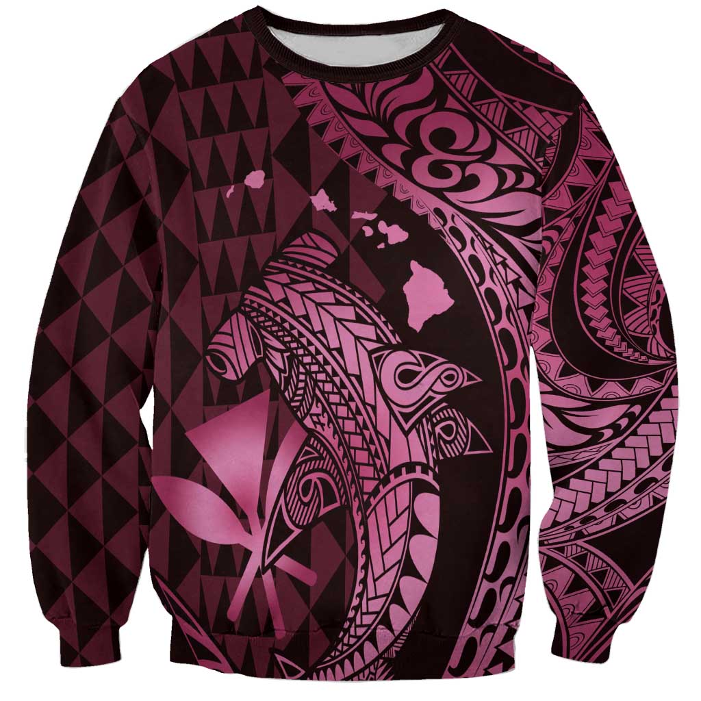 Aloha Hawaii Hammerhead Shark Sweatshirt Pink Kakau and Polynesian Tattoo LT03 Unisex Pink - Polynesian Pride