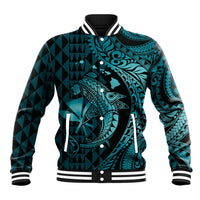 Aloha Hawaii Hammerhead Shark Baseball Jacket Turquoise Kakau and Polynesian Tattoo LT03