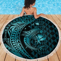 Aloha Hawaii Hammerhead Shark Beach Blanket Turquoise Kakau and Polynesian Tattoo LT03