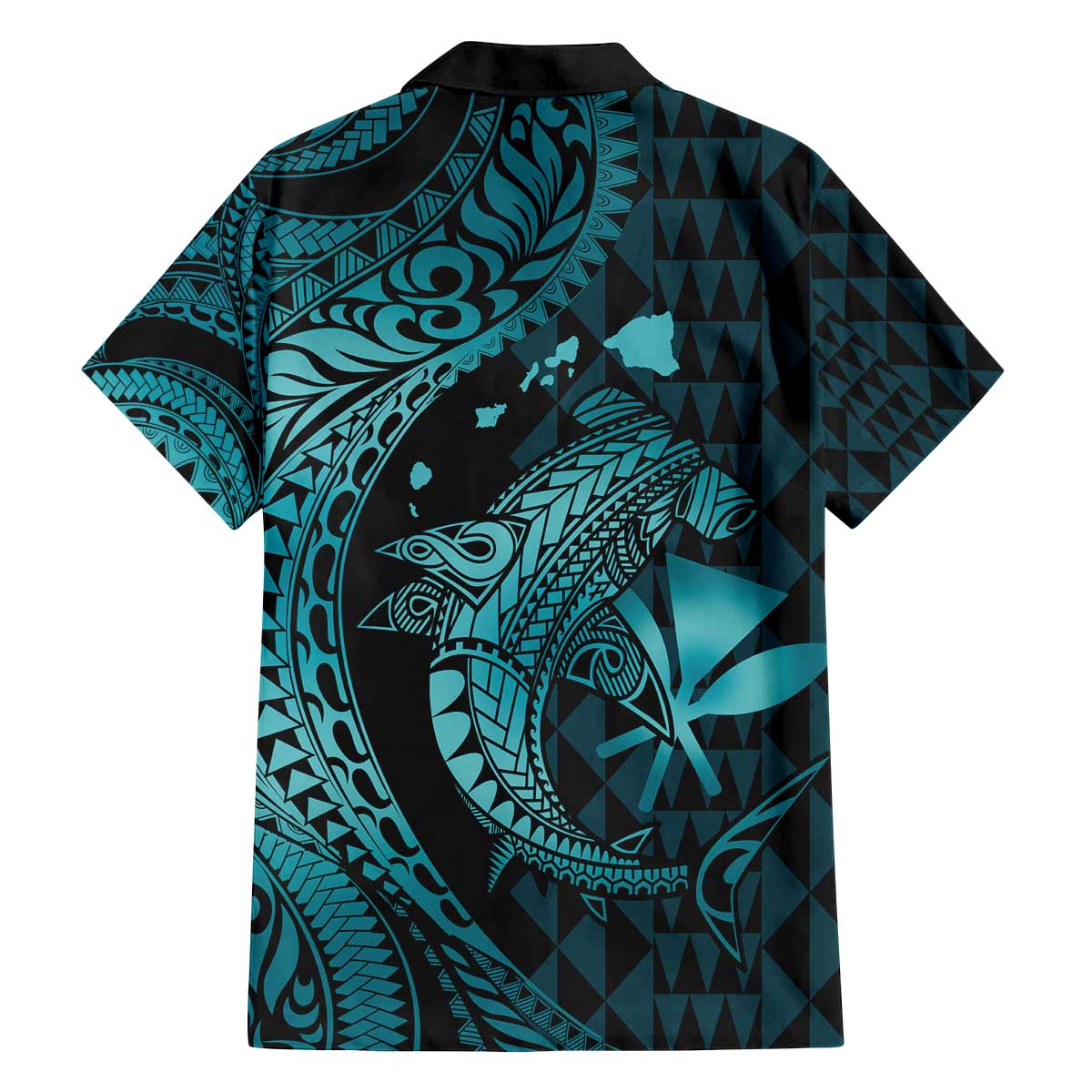 Aloha Hawaii Hammerhead Shark Family Matching Puletasi and Hawaiian Shirt Turquoise Kakau and Polynesian Tattoo LT03