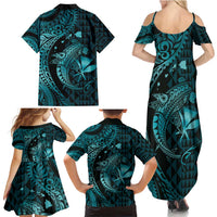 Aloha Hawaii Hammerhead Shark Family Matching Summer Maxi Dress and Hawaiian Shirt Turquoise Kakau and Polynesian Tattoo LT03