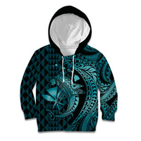 Aloha Hawaii Hammerhead Shark Kid Hoodie Turquoise Kakau and Polynesian Tattoo LT03
