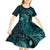 Aloha Hawaii Hammerhead Shark Kid Short Sleeve Dress Turquoise Kakau and Polynesian Tattoo LT03
