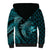 Aloha Hawaii Hammerhead Shark Sherpa Hoodie Turquoise Kakau and Polynesian Tattoo LT03