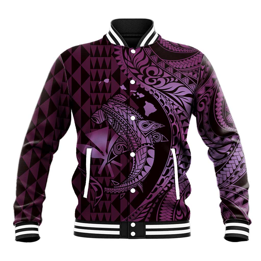 Aloha Hawaii Hammerhead Shark Baseball Jacket Purple Kakau and Polynesian Tattoo LT03 Unisex Purple - Polynesian Pride