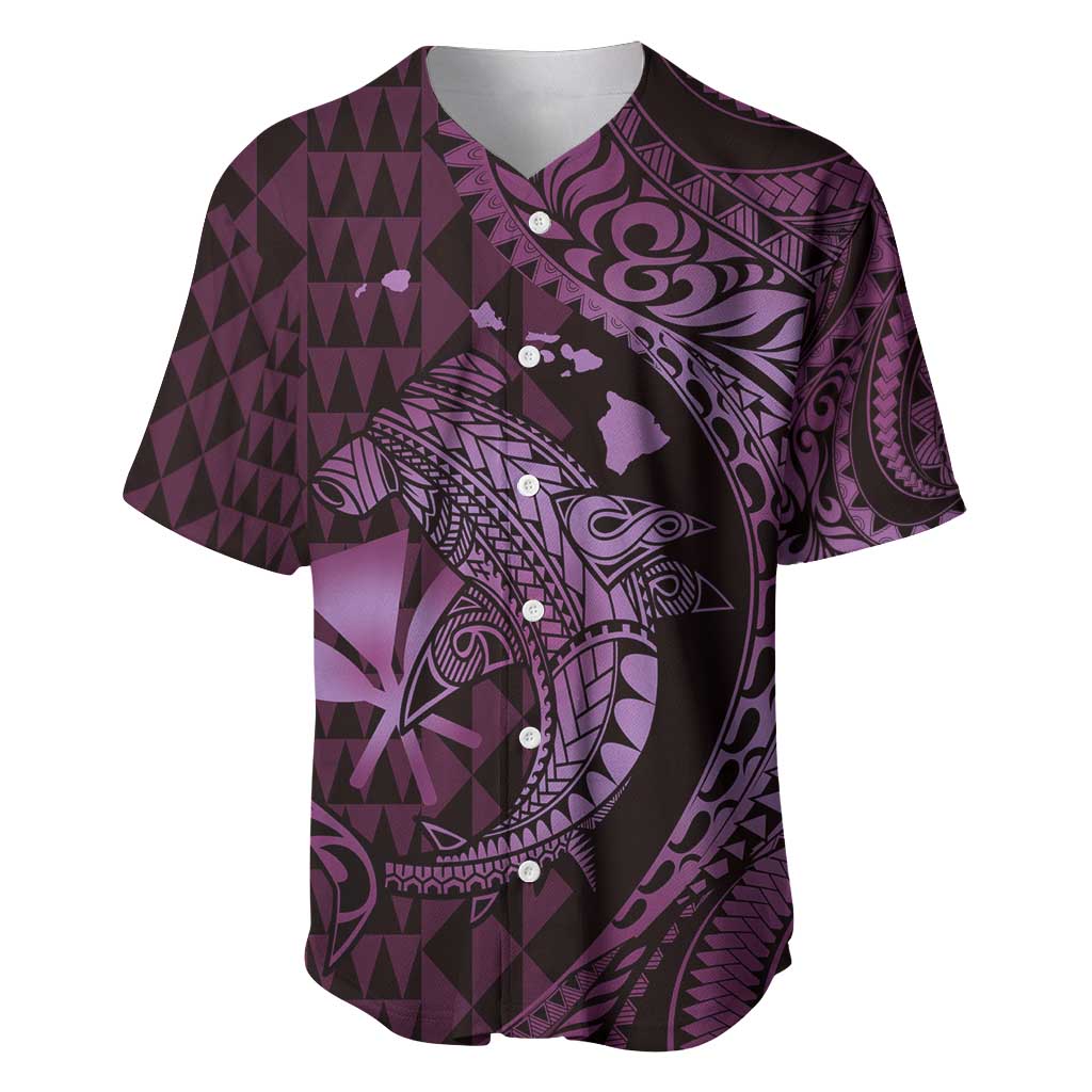 Aloha Hawaii Hammerhead Shark Baseball Jersey Purple Kakau and Polynesian Tattoo LT03 Purple - Polynesian Pride