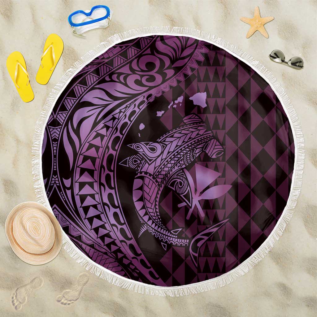 Aloha Hawaii Hammerhead Shark Beach Blanket Purple Kakau and Polynesian Tattoo LT03