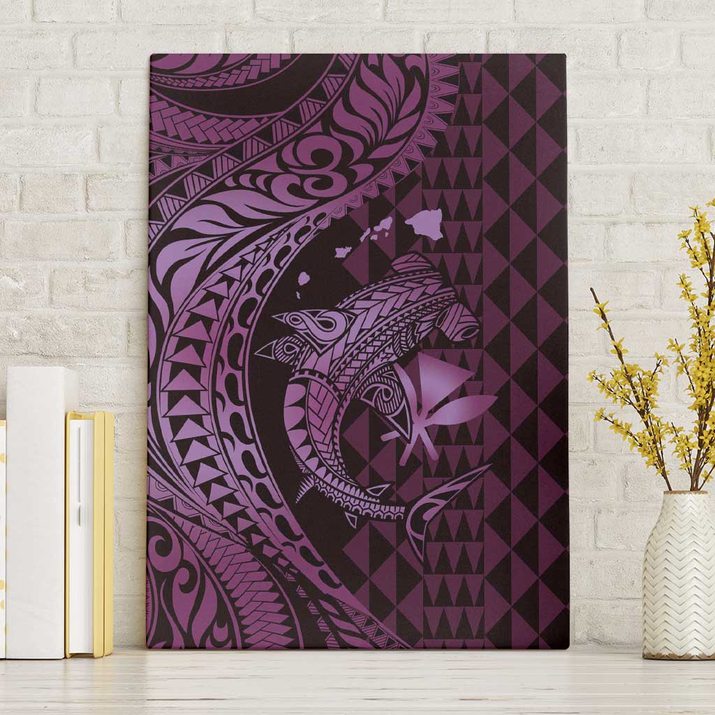 Aloha Hawaii Hammerhead Shark Canvas Wall Art Purple Kakau and Polynesian Tattoo LT03