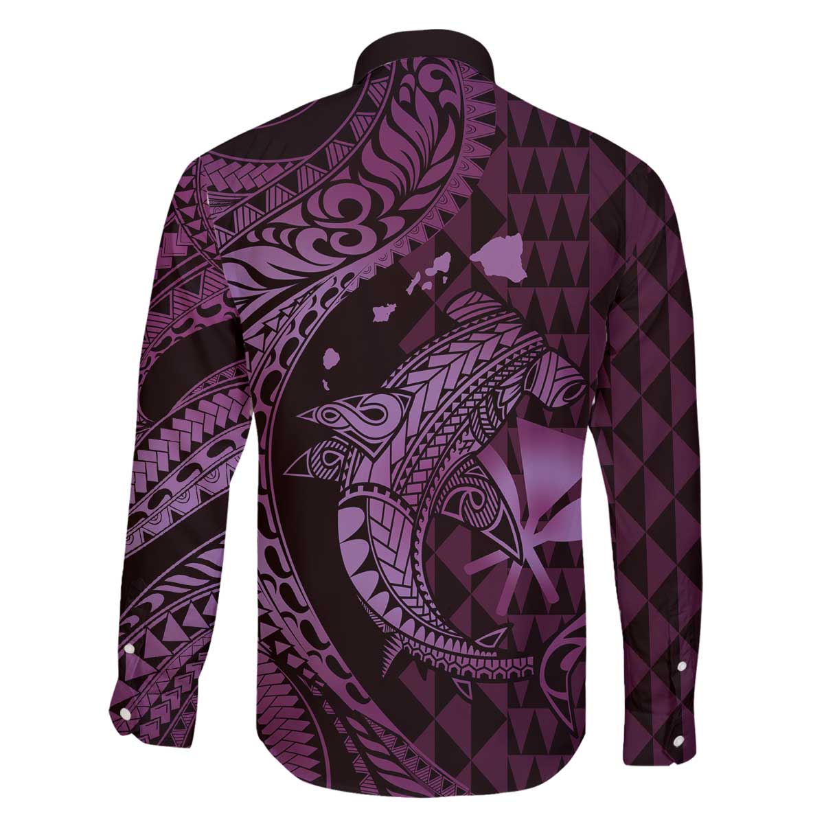 Aloha Hawaii Hammerhead Shark Family Matching Off Shoulder Short Dress and Hawaiian Shirt Purple Kakau and Polynesian Tattoo LT03 - Polynesian Pride