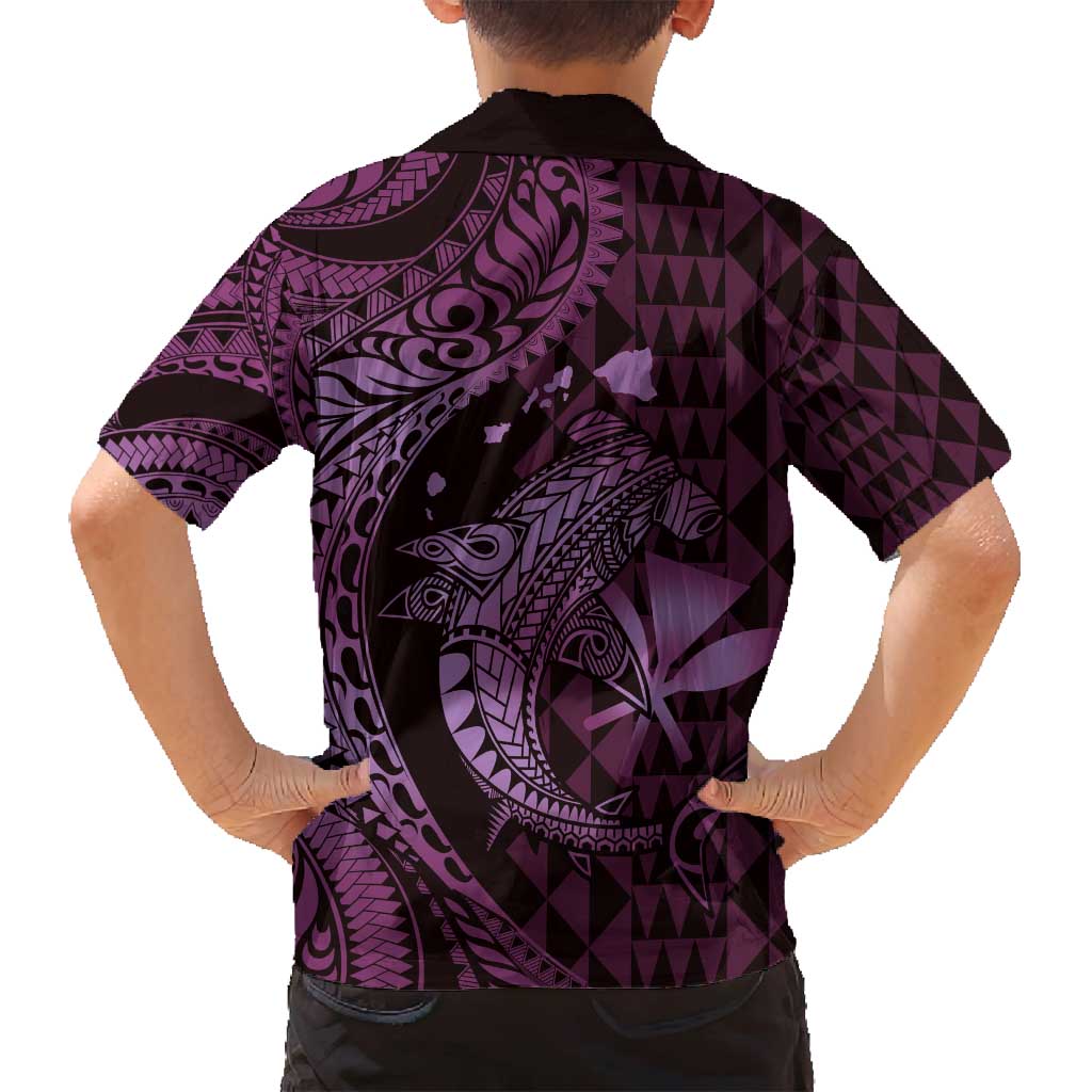 Aloha Hawaii Hammerhead Shark Family Matching Tank Maxi Dress and Hawaiian Shirt Purple Kakau and Polynesian Tattoo LT03 - Polynesian Pride
