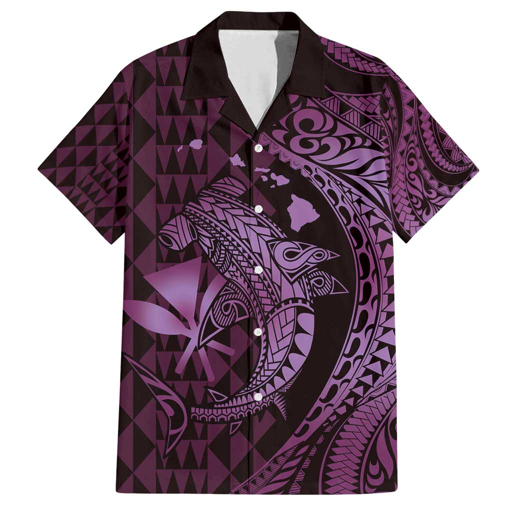 Aloha Hawaii Hammerhead Shark Family Matching Tank Maxi Dress and Hawaiian Shirt Purple Kakau and Polynesian Tattoo LT03 Dad's Shirt - Short Sleeve Purple - Polynesian Pride