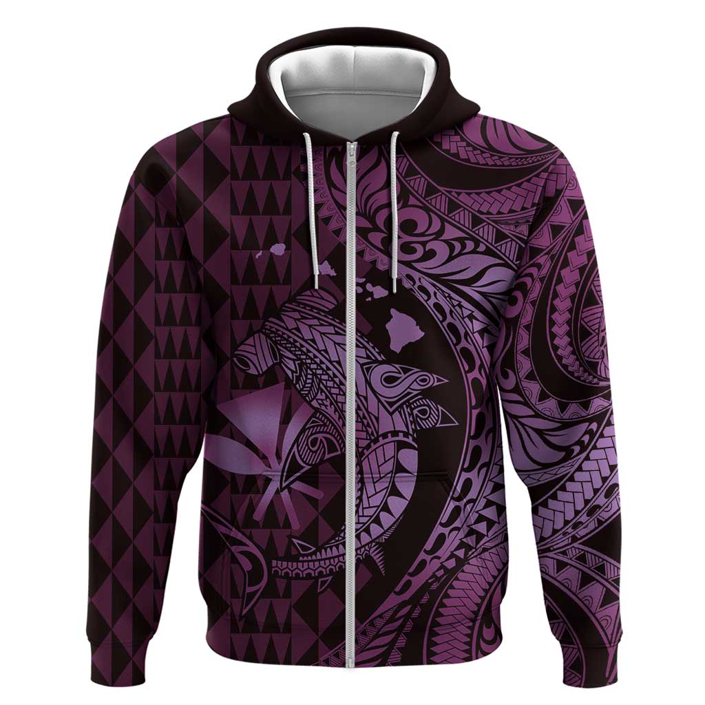 Aloha Hawaii Hammerhead Shark Hoodie Purple Kakau and Polynesian Tattoo LT03