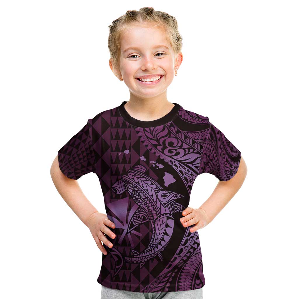 Aloha Hawaii Hammerhead Shark Kid T Shirt Purple Kakau and Polynesian Tattoo LT03 Purple - Polynesian Pride