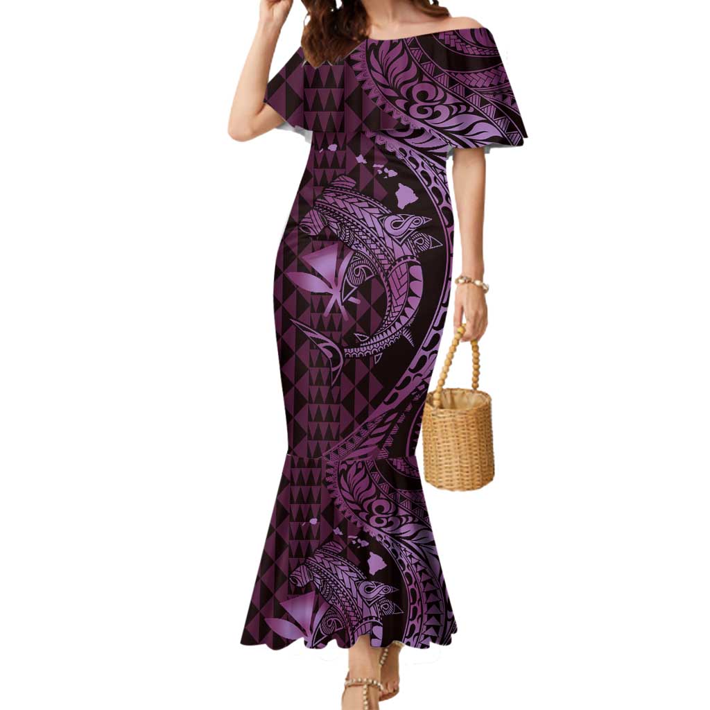 Aloha Hawaii Hammerhead Shark Mermaid Dress Purple Kakau and Polynesian Tattoo LT03